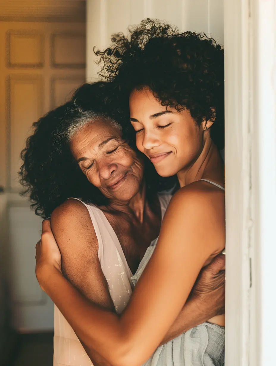 Mae e filha se abracando